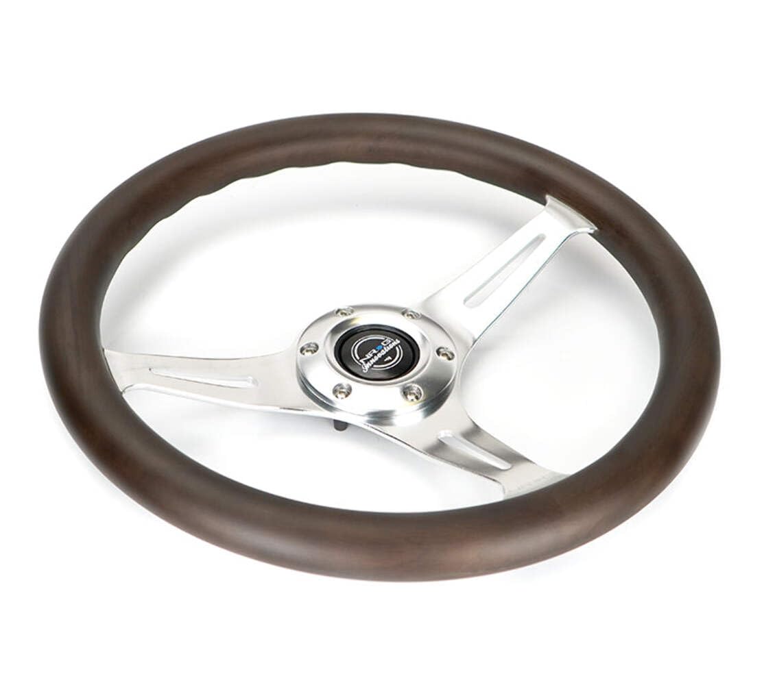 NRG Innovations Classic Wood Grain NRG-ST-015SL-OAK Steering Wheel - 350mm 3 Chrome Silver Spokes, Oak Color Wood, Mahogany