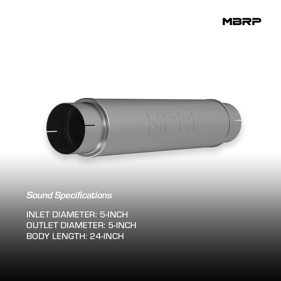 MBRP Exhaust Muffler M2050S 5 in. Inlet/Outlet 6 in. x 24 in. Body 31 in. Overall T409 Stainless Steel 4 in. OD Tip Muffler