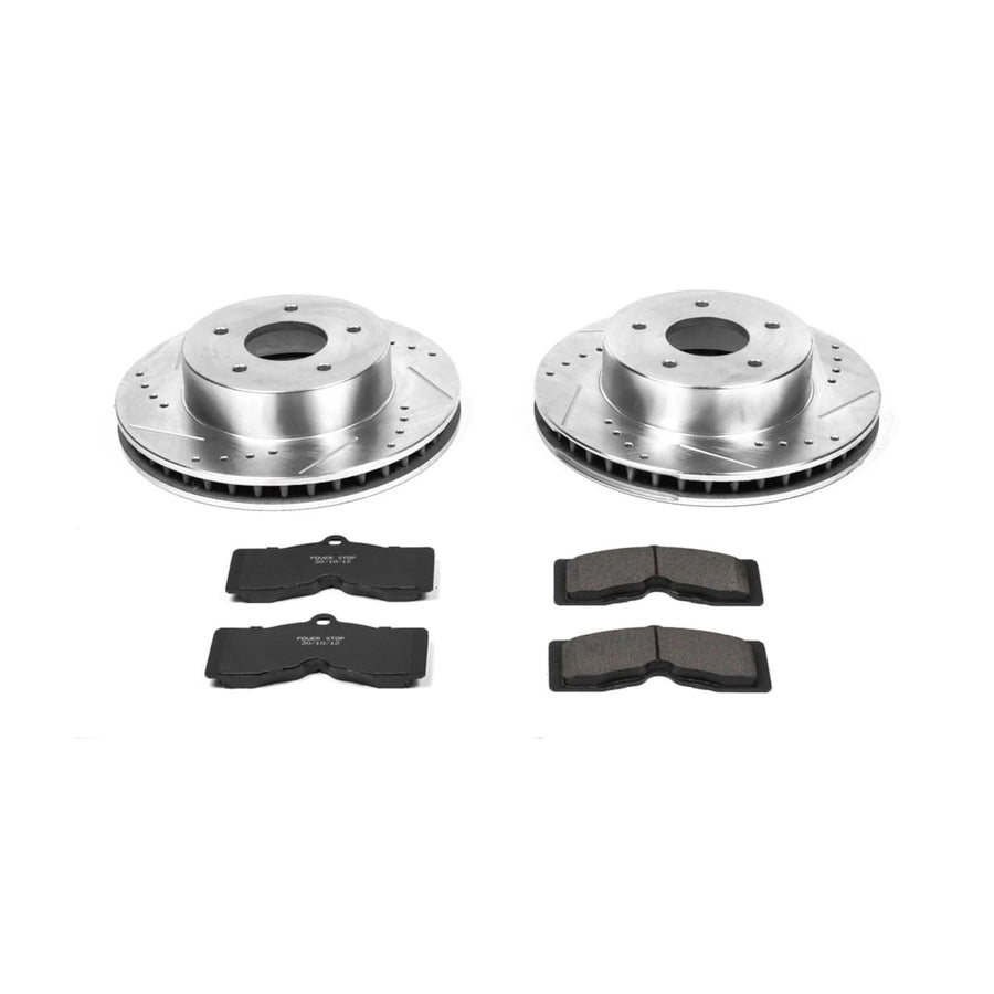 Power Stop K2598 Z23 Carbon Fiber Brake Pads Front with Drilled & Slotted Brake Rotors Kit For Chevrolet Corvette 1963-1982 [Model Specific]