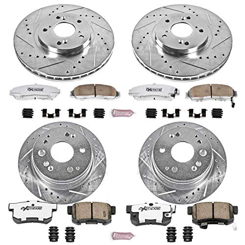 Power Stop K2296-26 Z26 Carbon Fiber Brake Pads Front and Rear with Drilled & Slotted Brake Rotors Kit For Acura CL 2001-2003 [Model Specific]