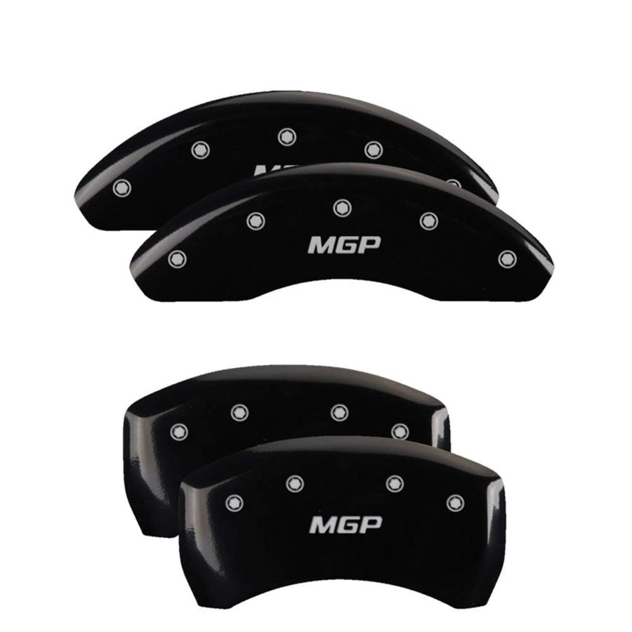 MGP Black Powder Coat Finish Caliper Covers 28189SMGPBK, Silver Characters, Set of 4