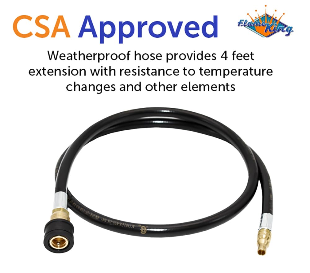 1/4" Flame King Model 250 Male and Female Quick Disconnect Thermoplastic Hose Assembly, LP Gas Only, 48 Inch, 1/4 Inch ID for RV, Van, Trailer, 100395-48, Black