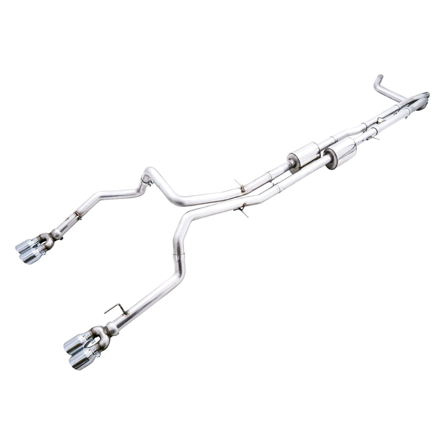 4th Gen AWE Tuning GM 1500 6.2L 0FG Catback Split Rear Exit (w/Bumper Cutouts) - Quad Chrome Tips - 3015-42203
