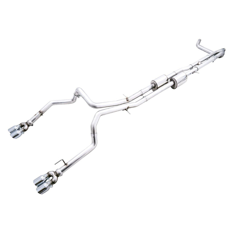 4th Gen AWE Tuning GM 1500 6.2L 0FG Catback Split Rear Exit (w/Bumper Cutouts) - Quad Chrome Tips - 3015-42203