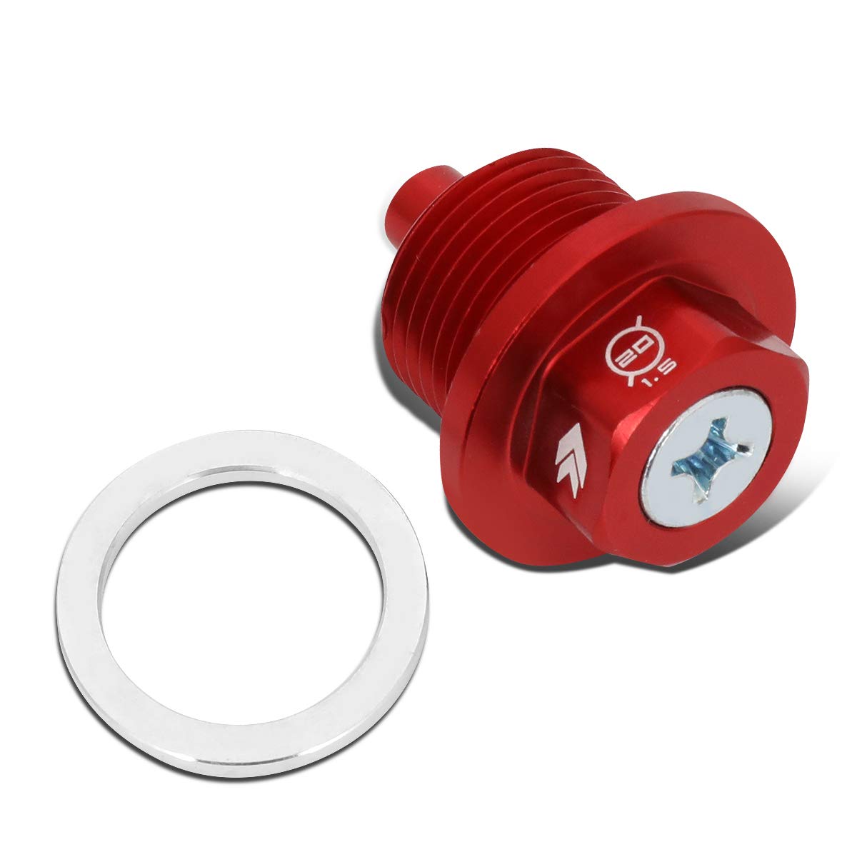 Magnetic Oil Drain Plug NRG Innovations, M20 X 1.5 Thread Size Engine Oil Drain Nut w/Washer, Red, T-6061 Aluminum w/Stainless Steel Internal Magnet, NRG-NOP-300RD