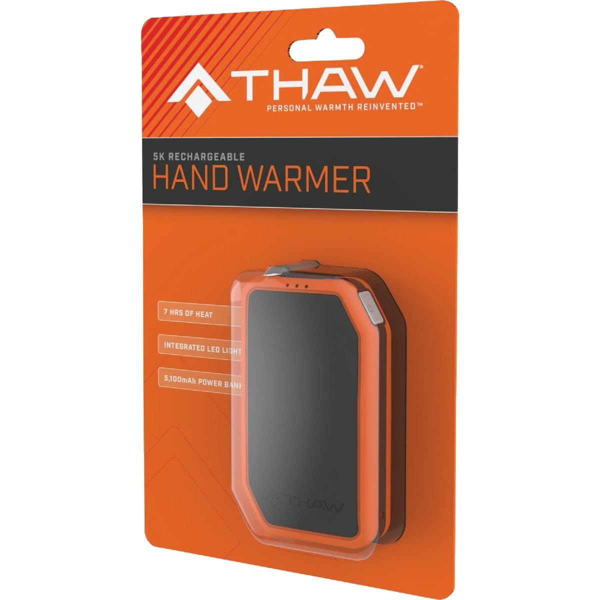 5K THAW Rechargeable Hand Warmer | 3-in-1 Hand Warmer, Power Bank and Light, 3 Heat Modes, Up to 7 Hours, Double-Sided Heating, Includes Charging Cable