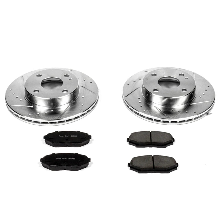 Power Stop K717 Z23 Front Carbon Fiber Brake Pads with Drilled & Slotted Brake Rotors Kit For Mazda Miata 1990-1993 [Model Specific]