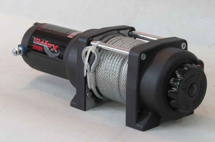 ATV Winch TrailFX W35B 3500 lb Line Pull 50 Foot Steel Cable 4-Way Roller Fairlead 250A Electric Wired Remote and Handlebar Switch 3-Stage Planetary Gear Water Resistant