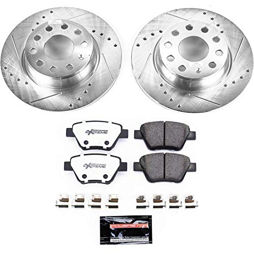 Power Stop K5667-26 Z26 Carbon Fiber Brake Pads Rear with Drilled & Slotted Brake Rotors Kit For Audi A3, Audi A3 Quattro, VW Beetle, VW Eos, VW GTI, VW Golf, VW Jetta, VW Passat [Model Specific]