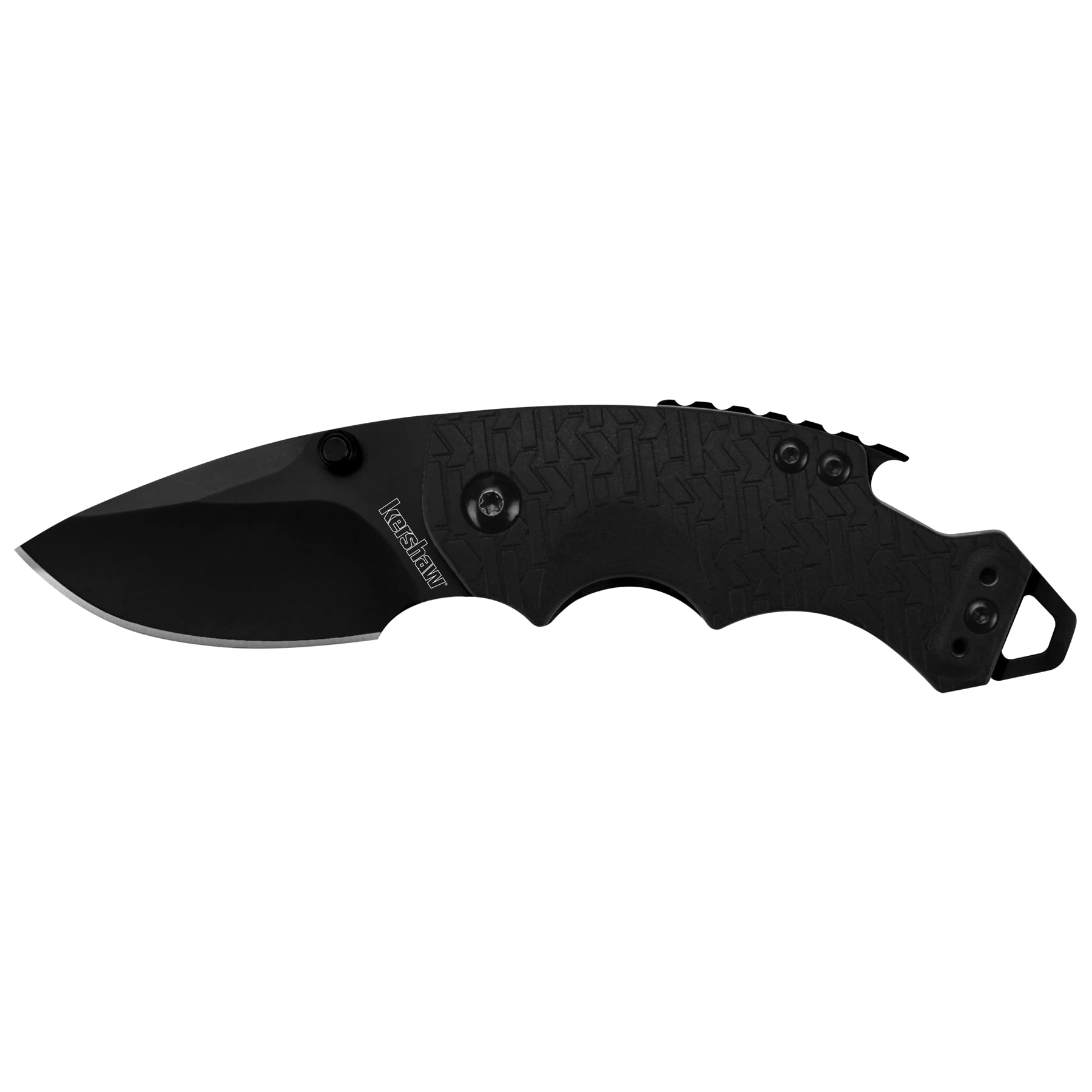 Multifunction Pocket Knife Kershaw Shuffle (8700BLK) with 2.4 Stainless Steel Blade and Black-Oxide Coating and Black K-Texture Grip Handle, Features Flathead Screwdriver and Bottle Opener, 2.8 oz.