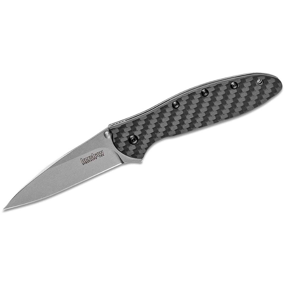 Kershaw Carbon Fiber Leek (1660CF); Pocket Knife with 3 Stonewashed CPM 154 Steel Blade, Black Carbon Fiber Handle, SpeedSafe Assisted Opening, Frame Lock, Tip Lock and Reversible Pocketclip; 2.3 OZ