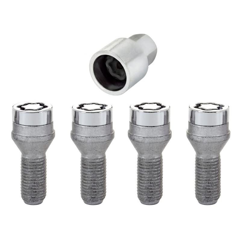 Chrome Bolt Style McGard Cone Seat Wheel Locks (M14 x 1.25 Thread Size) - Set of 4, Chrome & Grey, Size: Set of 4 Locks and 1 Key
