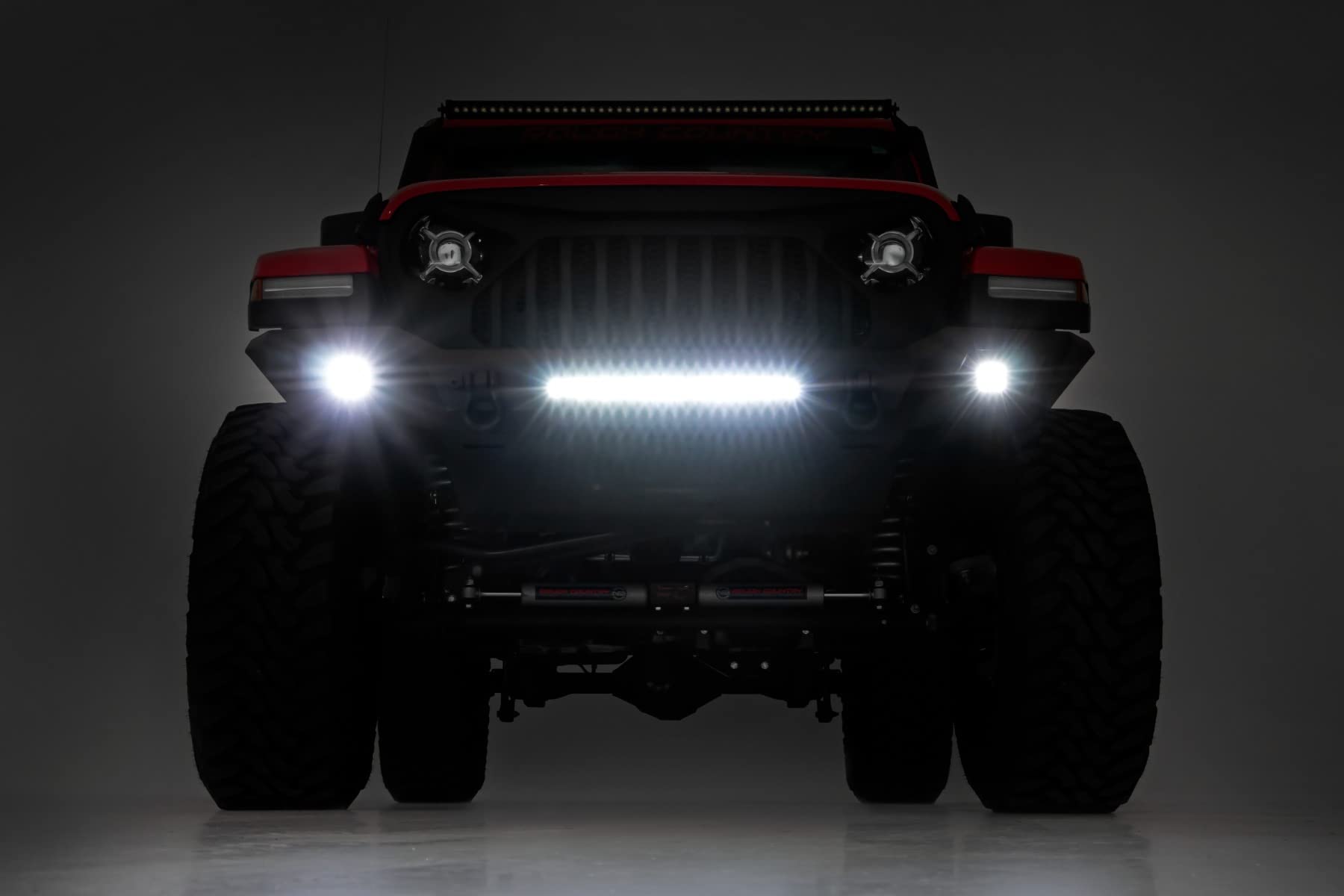 Rough Country Full-Width Front Bumper for Jeep Gladiator JT/Wrangler JK & JL/Unlimited with 20" LED Bar & 2" Cube Lights