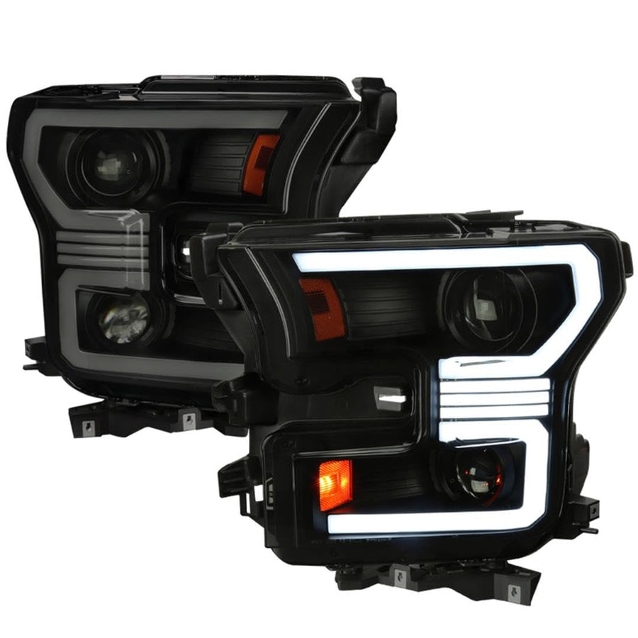 Dual Projector Headlights SPEC-D TUNING Black Smoke w/Switchback Sequential LED Tube Signal Compatible with 2015-2017 Ford F150 Left + Right Pair Headlamps Assembly