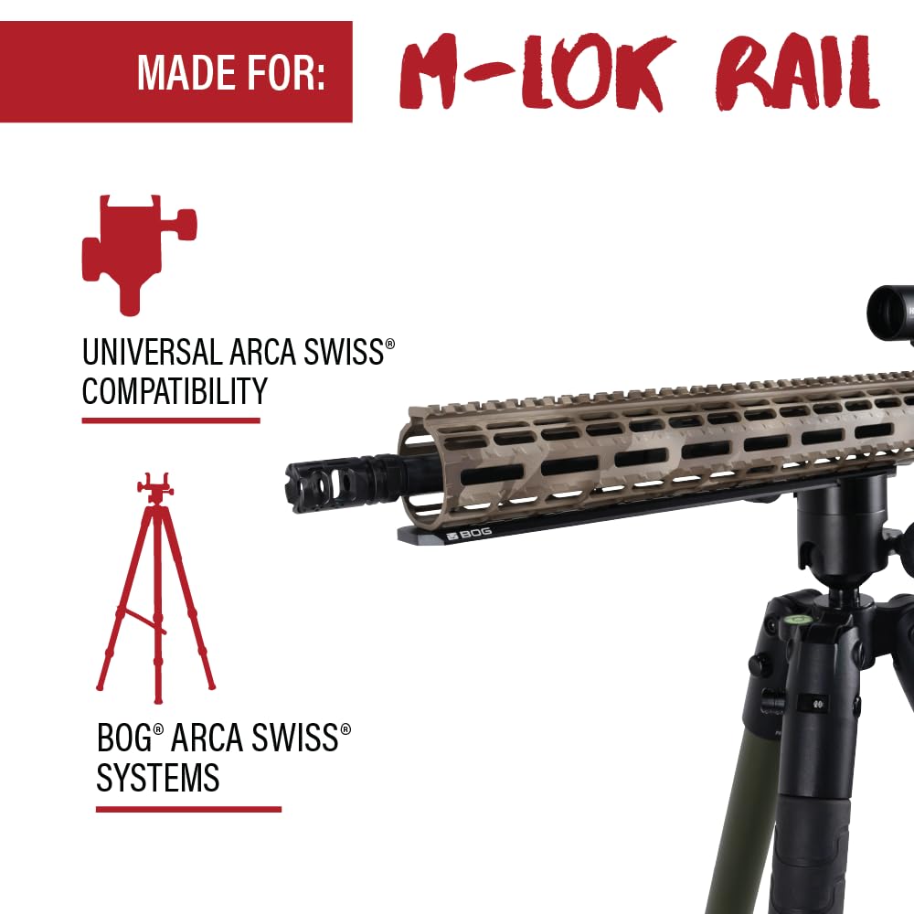 12" BOG M-Lok Rail Arca Swiss Rail with Durable, Lightweight, Aluminum Construction for BOG Deathgrip, Sherpa, and Infinite Tripods for Hunting, Shootings Sports