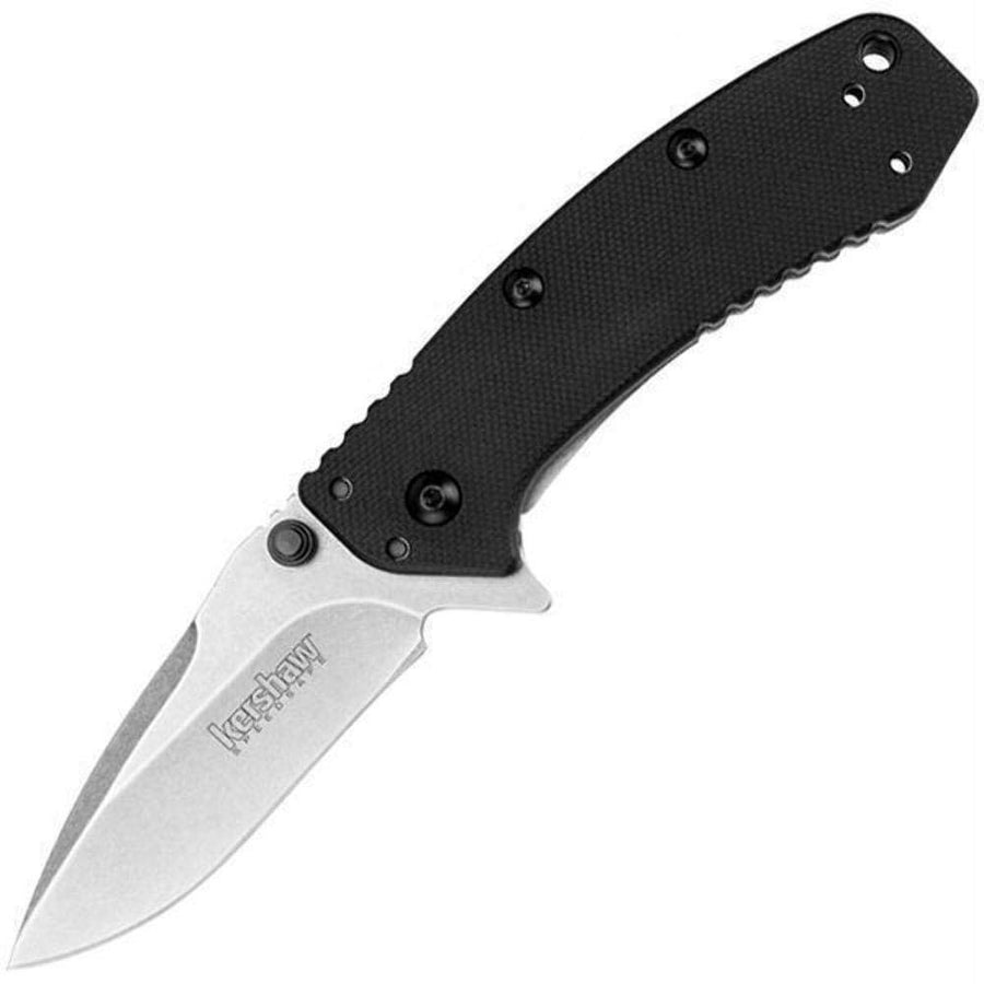 Cryo Kershaw G-10 Pocket Knife (1555G10) 2.75 Stonewashed Stainless Steel Blade; G-10/Stainless Steel Handle, SpeedSafe Assisted Open, 4-Position Deep-Carry Pocketclip, Frame Lock, Lock Bar, Black