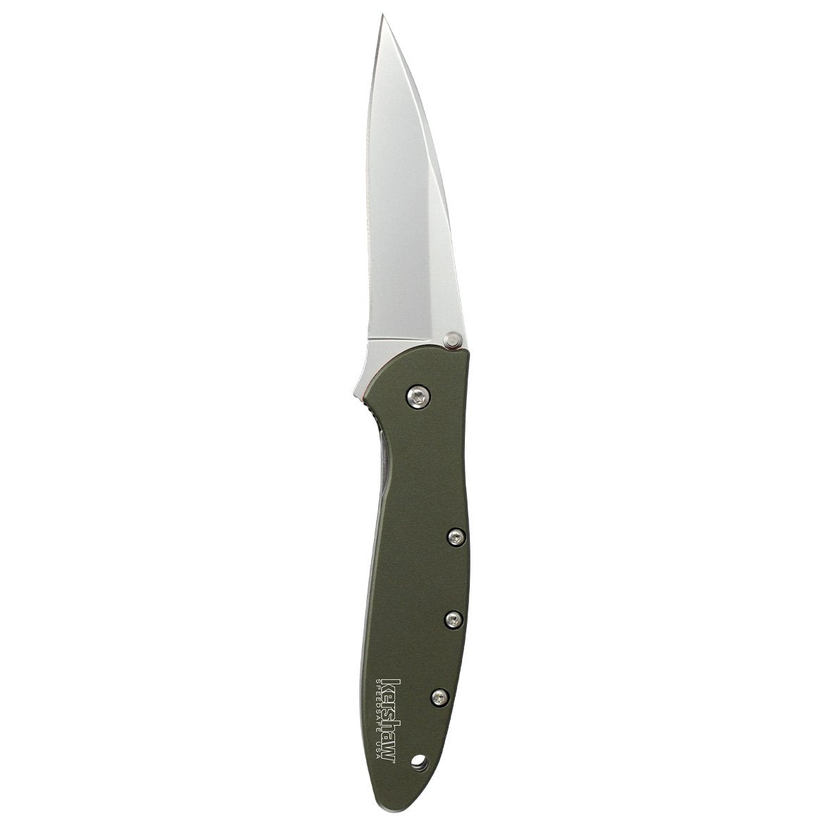 Kershaw Pocket Knife Leek, Olive Drab (1660OL) 3 Bead-Blasted Sandvik 14C28N Steel Blade, Olive Drab Anodized Aluminum Handle with SpeedSafe Assisted Opening, Liner Lock, Tip-Lock Slider; 2.4 OZ.