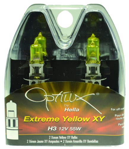 Hella H71070662 H3 Xenon Yellow Optilux Series Halogen Bulbs, 12V, 55W, 2 Pack