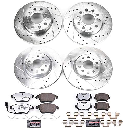 Power Stop K5363-26 Z26 Carbon Fiber Brake Pads Front and Rear with Drilled & Slotted Brake Rotors Kit For Audi A3 2008 | Volkswagen Jetta 2006-2010 [Vehicle Specific]