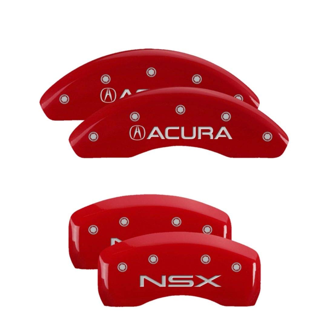 MGP Caliper Covers Red Powder Coat Finish 39008SNSXRD Engraved Caliper Cover with Silver Characters, Set of 4 "Acura/NSX"