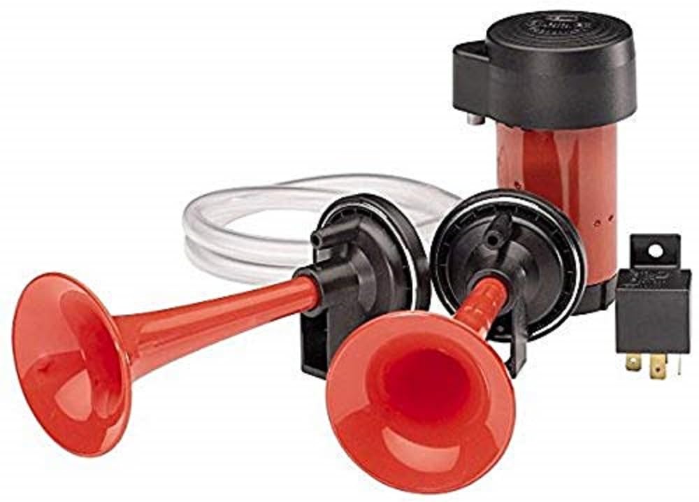 Trumpet Horn HELLA 3PB 003 001-661 - 24V - 118dB(A) - Frequency Range: 780/840Hz - Dual-tone Trumpet Horn - Electric-pneumatic