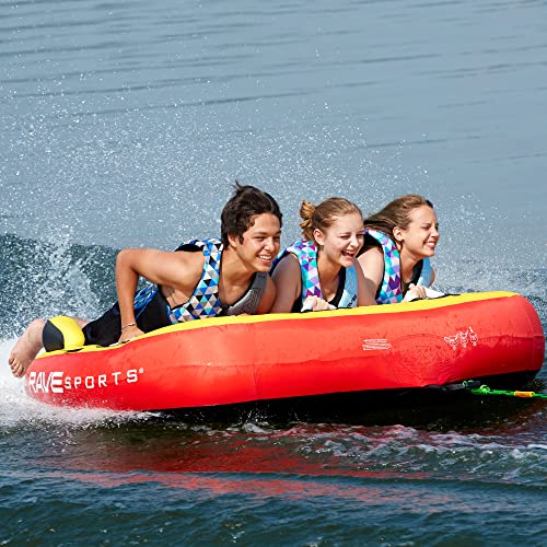 RAVE Sports Inflatable Diablo III Towable Tube, 1-3 Riders, Leg Bumpers for Safety, Foam-Filled Reinforced Handles, Quick Connect Tow Point, Deep Water Boarding Strap, Boat-Tubes