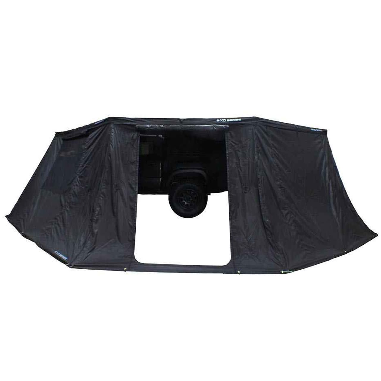 XD Nomadic 180 Awning Wall with Windows - Overland Vehicle Systems 320G Poly Cotton Rip Stop Black Out Matierial - Zipper Attachment Method