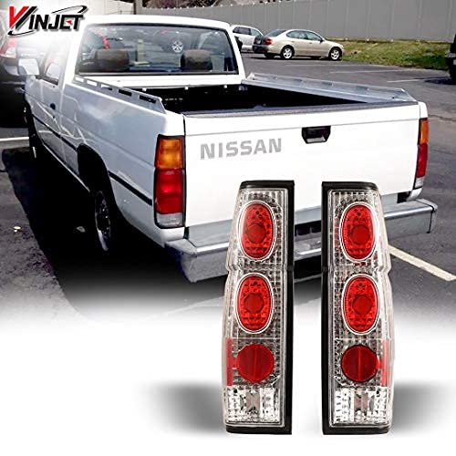Tail Lights Winjet for Nissan 1986-1994 Hardbody Pickup D21 SE / 1986-1989 1994 D21 XE, 1995-1997 Pickup SE XE Taill Lamp Taillights Assembly Driver and Passenger Side (Chrome Housing/Clear Lens)
