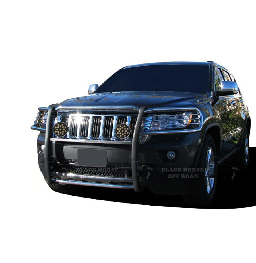 Bumper Guard Modular Black Horse Grille brush Stainless Steel Come With pair of 7.0"Dia.LED Lights with Black Trim Rings Compatible with 2011-2021 Jeep Grand Cherokee-17A080202MSS-PLB