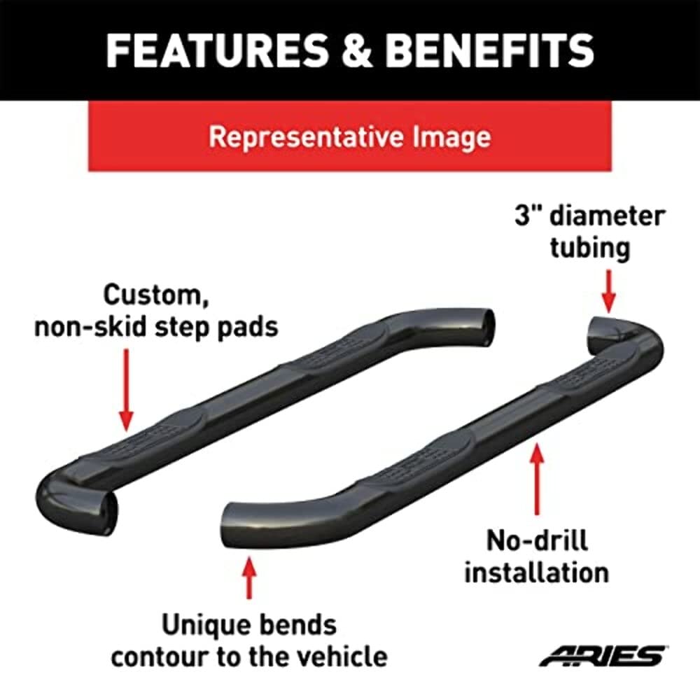 3-Inch Round Black Steel ARIES Nerf Bars, No-Drill, Fits Select Ford Bronco Sport