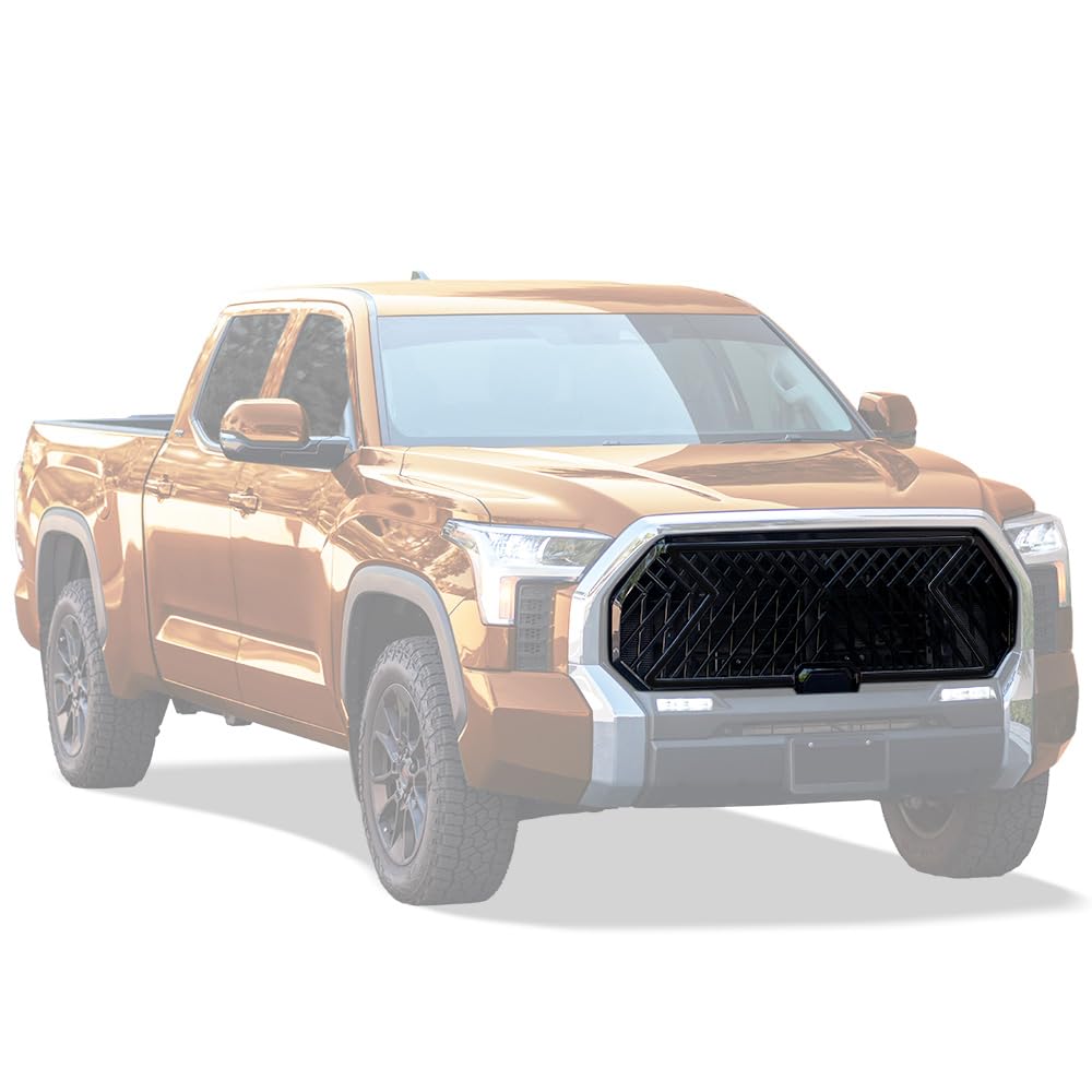 LEX Style Armordillo Mesh Front Grille|Compatible With 2022-2024 Toyota Tundra|8735015|ABS Plastic|Gloss Black|Front Hood Bumper Grille
