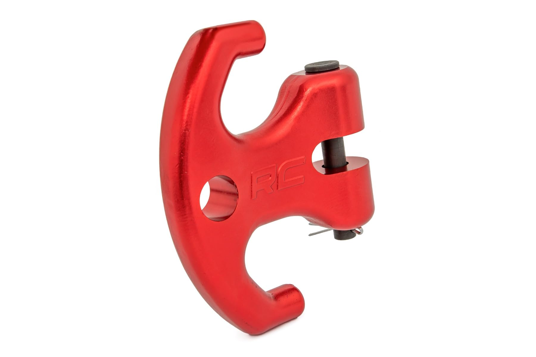 Multi-Function Rough Country Winch Cleat with Rubber Isolator - 12,000 LB Forged Aluminum Recovery Hook for ATV/UTV, Works with Synthetic Rope & Steel Cable, Red