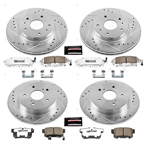 Power Stop K5888-26 Z26 Carbon Fiber Brake Pads Front and Rear with Drilled & Slotted Brake Rotors Kit For Suzuki SX4 2007-2013 [Model Specific]