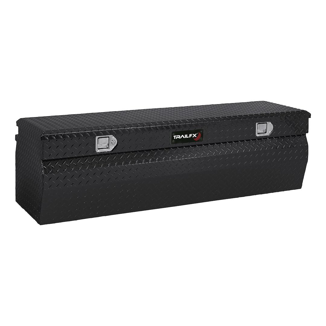 Angled Chest Tool Box TrailFX Single Lid with Struts Black Gloss Powder Coated 16-Gauge Diamond Tread Aluminum 13.5 Cubic Foot 54 Inch Length x 19-7/8 Inch Width x 17-1/8 Inch Height 150562