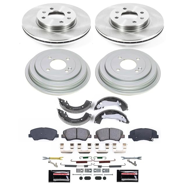 POWERSTOP Stock Replacement Brake Rotors and Drums with Front and Rear Brake Pads and Shoe Brake Kit For Hyundai Accent 2013-2017 [Vehicle Specific]