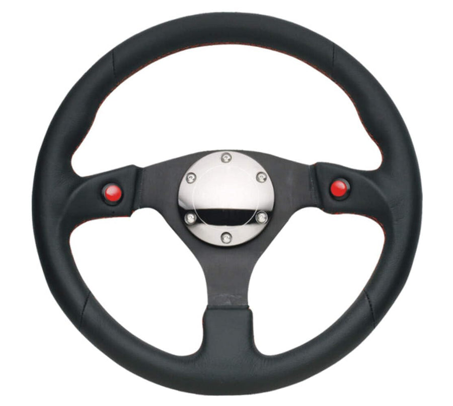 NRG Innovations Reinforced NRG-RST-007R Steering Wheel- 320mm Sport Steering Wheel With/Dual Horn Button/Chrome Plate/Leather, Double Riveted Spokes