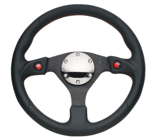 NRG Innovations Reinforced NRG-RST-007R Steering Wheel- 320mm Sport Steering Wheel With/Dual Horn Button/Chrome Plate/Leather, Double Riveted Spokes