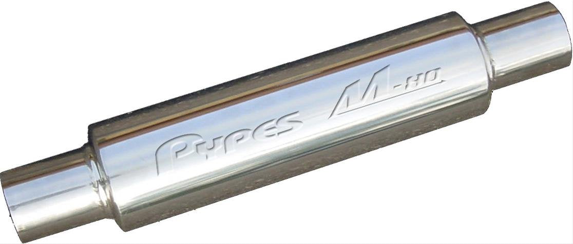 Pypes MVR200S Exhaust 14" Long 4" OD 2-1/2" Center Inlet 2-1/2" Center Outlet 304 Polished Stainless Steel Muffler