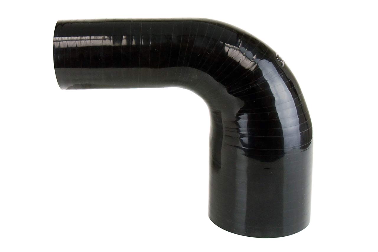HPS High Temp HTSER90-300-450-BLK 4-ply Reinforced Silicone 90 Degree Elbow Reducer Hose, 25 psi Maximum Pressure, 5" Leg Length on each side, 3" - 4-1/2" ID, Black