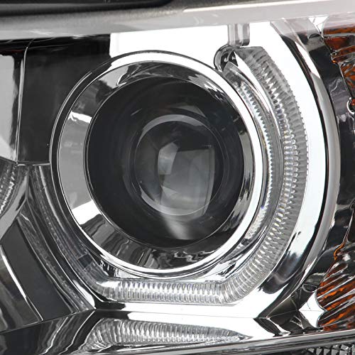 Chrome Housing Spec-D Tuning Clear Lens Halo Projector Headlights w/LED Compatible with 2007-2013 Chevy Silverado 1500, 2007-2014 Chevy Silverado 2500HD/3500HD, Left + Right Pair Headlamps Assembly