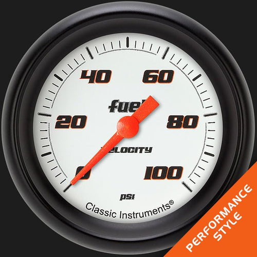 Velocity White Classic Instruments VS346WBPF 2 5/8" Fuel Pressure Gauge 100 PSI Electric