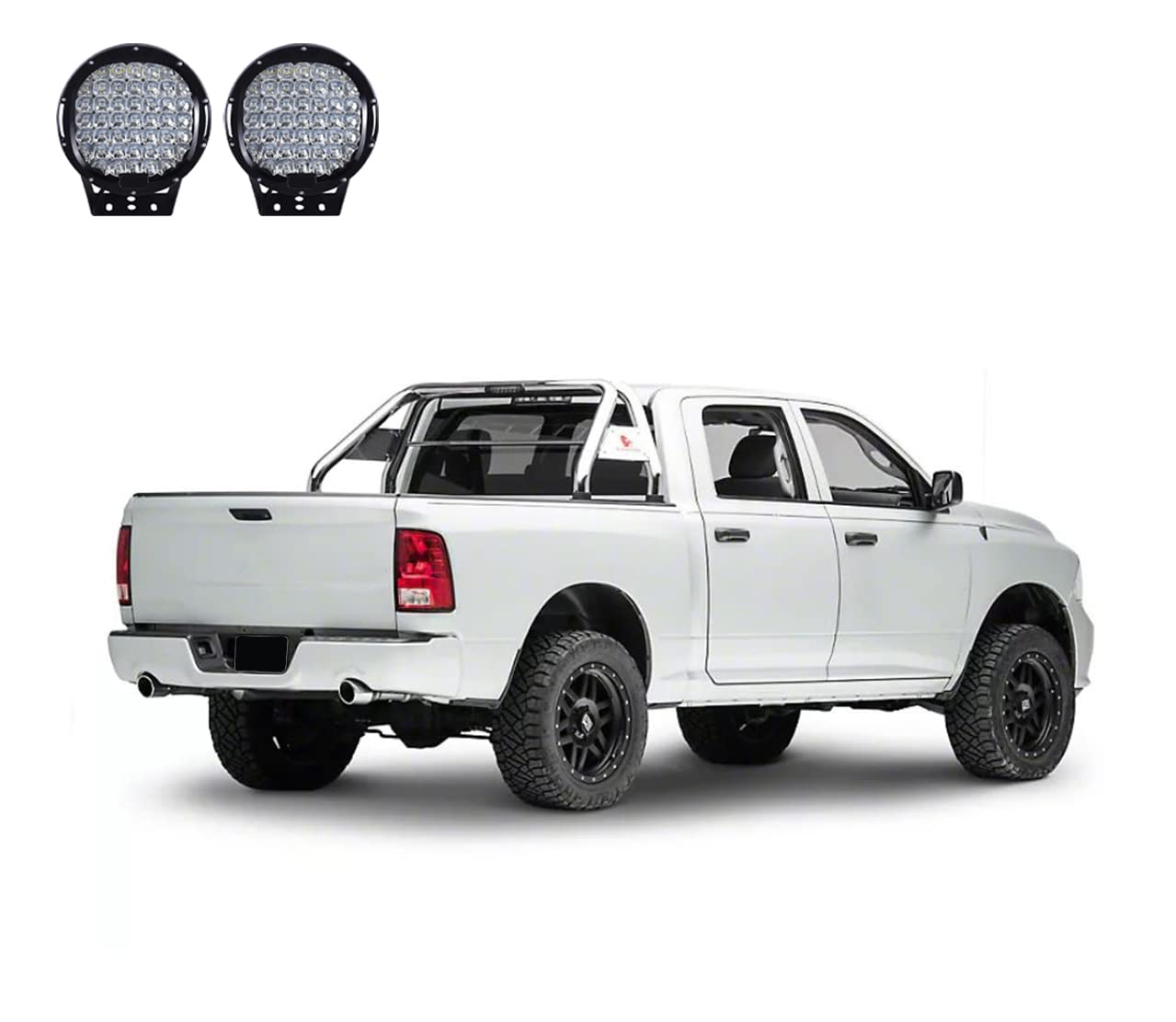 Classic Black Horse Roll Bar Incl.Set of 9 Black Round LED Light Stainless Steel Compatible with 19-24 Ram 1500 Excludes Classic models-RB002SS-PL69B