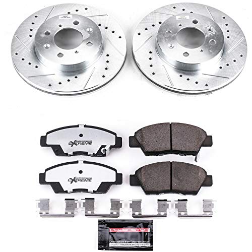 Power Stop K5382-26 Z26 Carbon Fiber Brake Pads with Drilled & Slotted Brake Rotors Kit For Honda Fit 2009-2014 [Vehicle Specific]