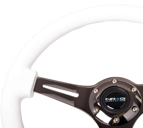 NRG Innovations Steering Wheel NRG-ST-015BK-WT - 350mm - 25mm Deep Configuration, Classic Wood Grain Wheel 3 Black Spokes - Classic White Paint Grip with Black Center