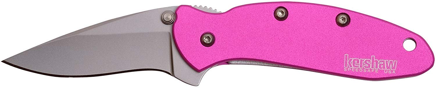 Kershaw Pink Chive Pocket Knife, 1.9" 420HC Steel Blade, 410 Stainless Steel Handle, Assisted Opening with Flipper, Small EDC