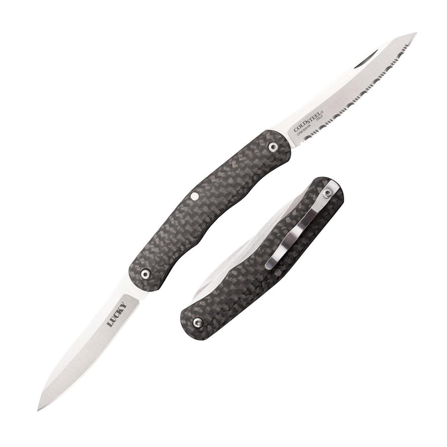 Lucky COLD STEEL Twin 2.625" S35VN Blades 3.25" Carbon Fiber Handle Everyday Carry Compact Pocket Folding Knife w/Slip Joint Lock