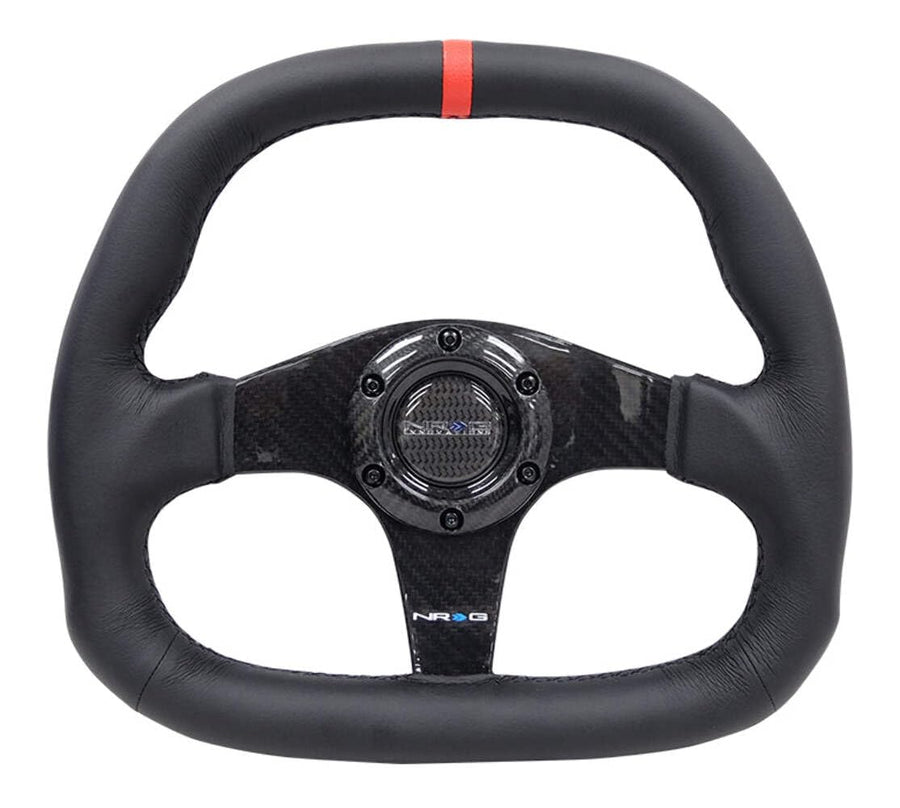 NRG Innovations Carbon Fiber Steering Wheel NRG-ST-019CF-R 320MM BLACK Carbon Fiber Center with Black Stitch RED Center Mark FLAT BOTTOM