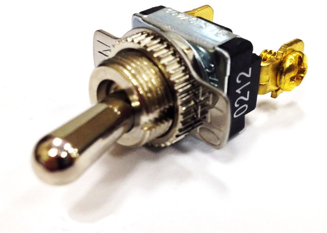 Sierra International Heavy Duty TG21040 On-Off SPST Toggle Switch with Plated Brass Bat Handle & Mounting Stem, Chrome, Size 3/8"L x 15/32"-32