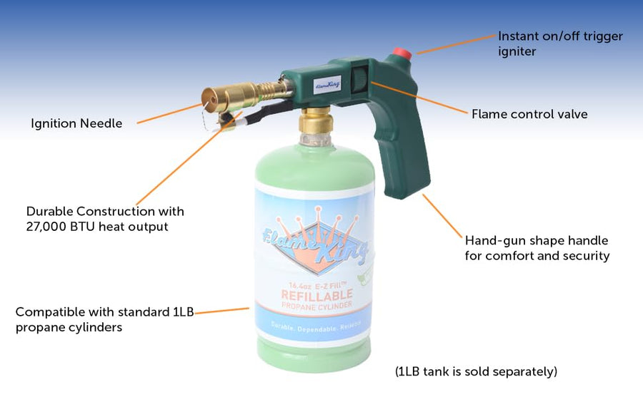 Flame King Blow Torch Propane & Mapp Gas 27,000 BTU w/ Self-Igniter for Searing, Soldering and as Fire Starter