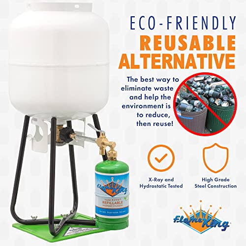 Refillable Flame King 1LB Empty Propane Cylinder Tank with Refill Kit and CGA600 Connection - Reusable, Safe and Legal Refill Option, DOT Compliant